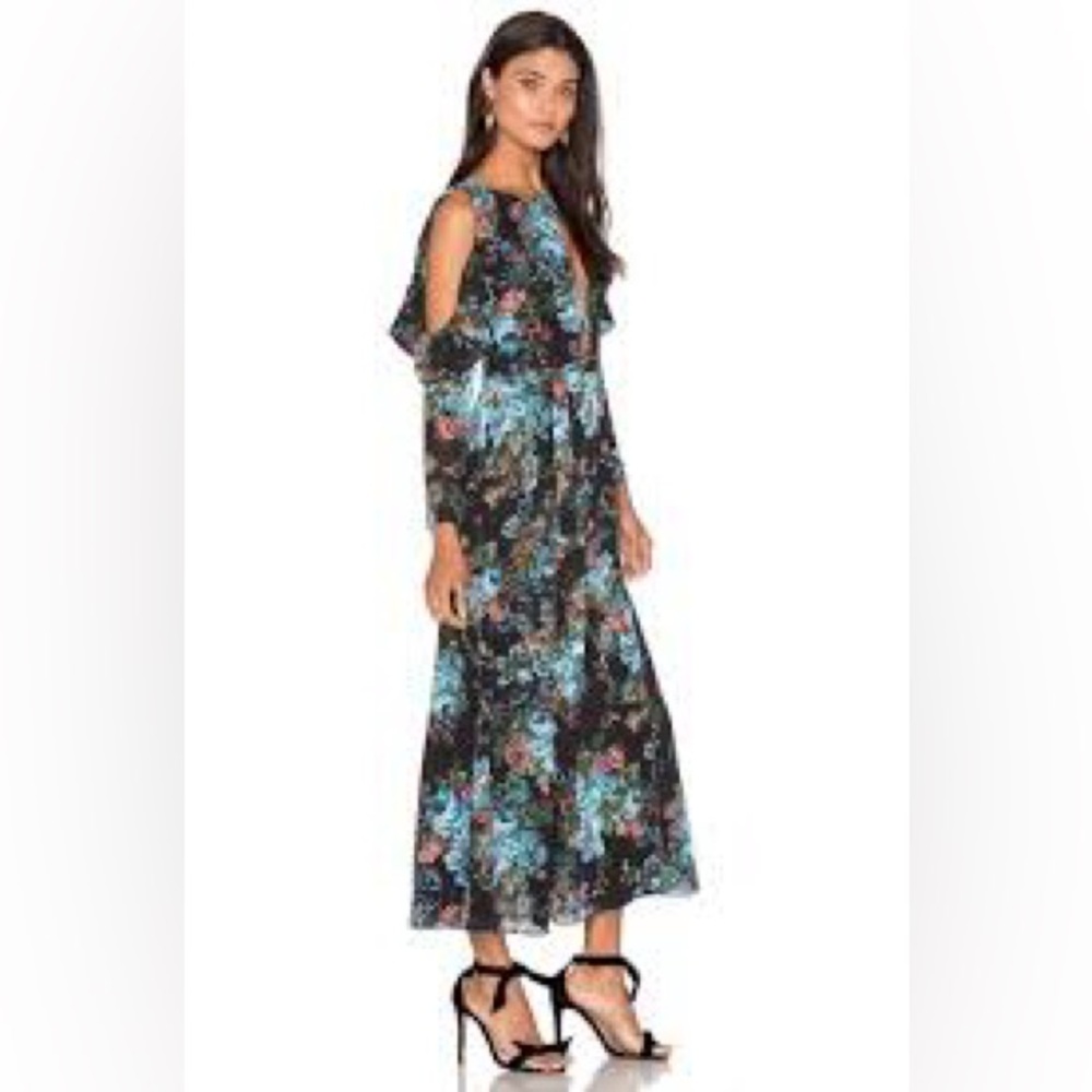 LPA Black and Blue Floral Long Sleeve Dress